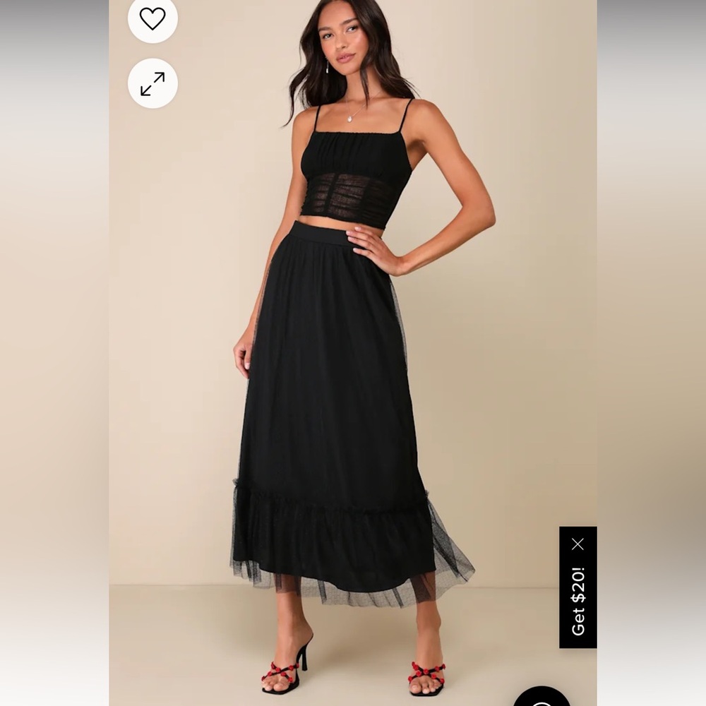 Mesh Dot Highrise Midi Skirt